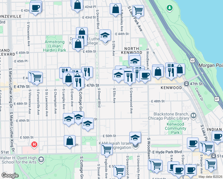 map of restaurants, bars, coffee shops, grocery stores, and more near in Chicago