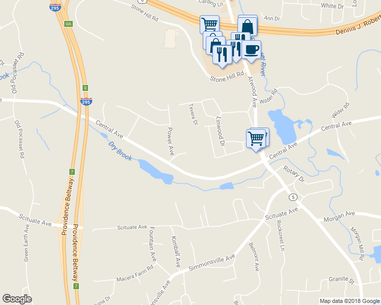 map of restaurants, bars, coffee shops, grocery stores, and more near 7 Earl Drive in Johnston