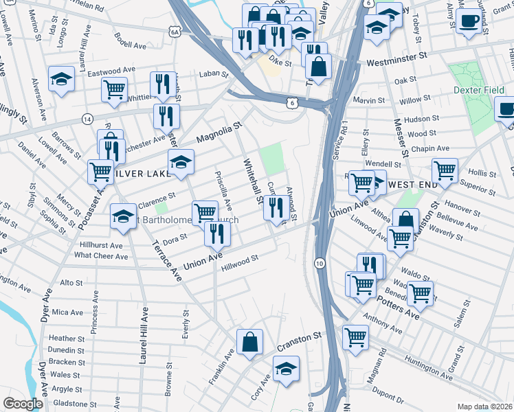 map of restaurants, bars, coffee shops, grocery stores, and more near 56 Progress Avenue in Providence