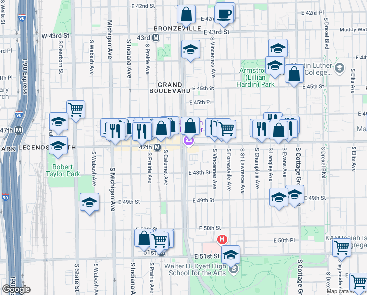map of restaurants, bars, coffee shops, grocery stores, and more near in Chicago