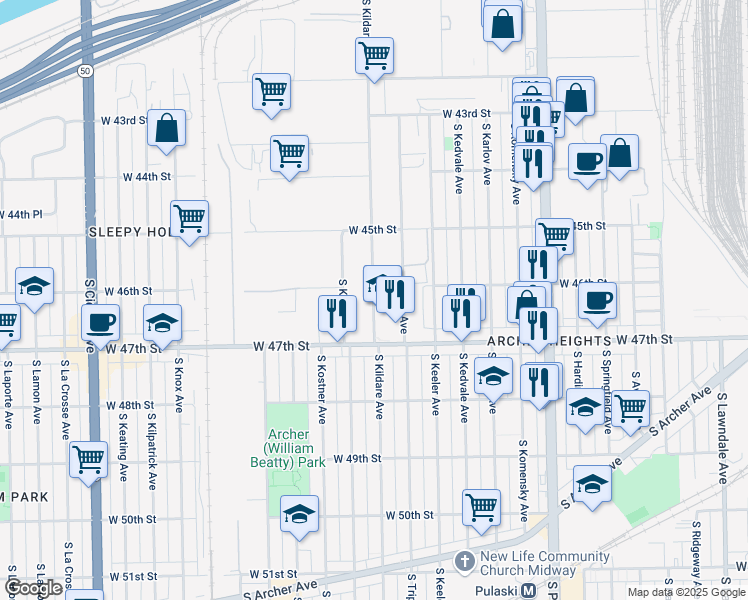 map of restaurants, bars, coffee shops, grocery stores, and more near in Chicago