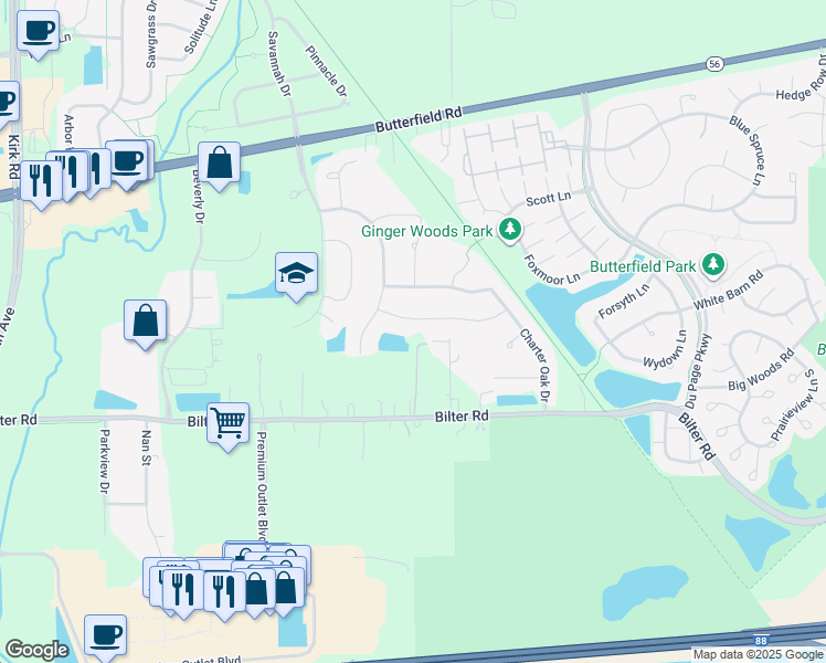 map of restaurants, bars, coffee shops, grocery stores, and more near 2115 Red Maple Lane in Aurora