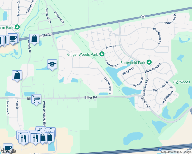 map of restaurants, bars, coffee shops, grocery stores, and more near 2257 Red Maple Lane in Aurora