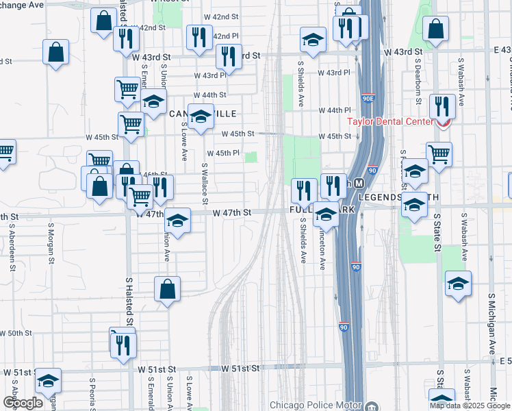 map of restaurants, bars, coffee shops, grocery stores, and more near 444 West 47th Street in Chicago