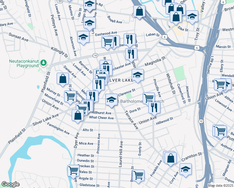map of restaurants, bars, coffee shops, grocery stores, and more near 228 Sterling Avenue in Providence
