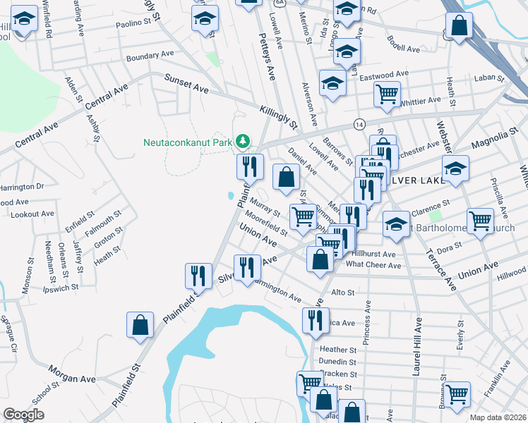 map of restaurants, bars, coffee shops, grocery stores, and more near 25 Murray Street in Providence