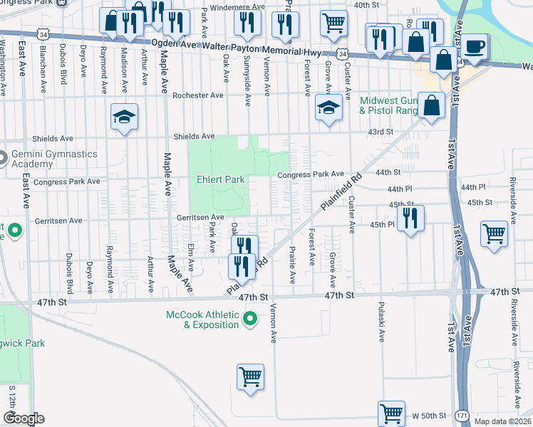 map of restaurants, bars, coffee shops, grocery stores, and more near 4423 Vernon Avenue in Brookfield