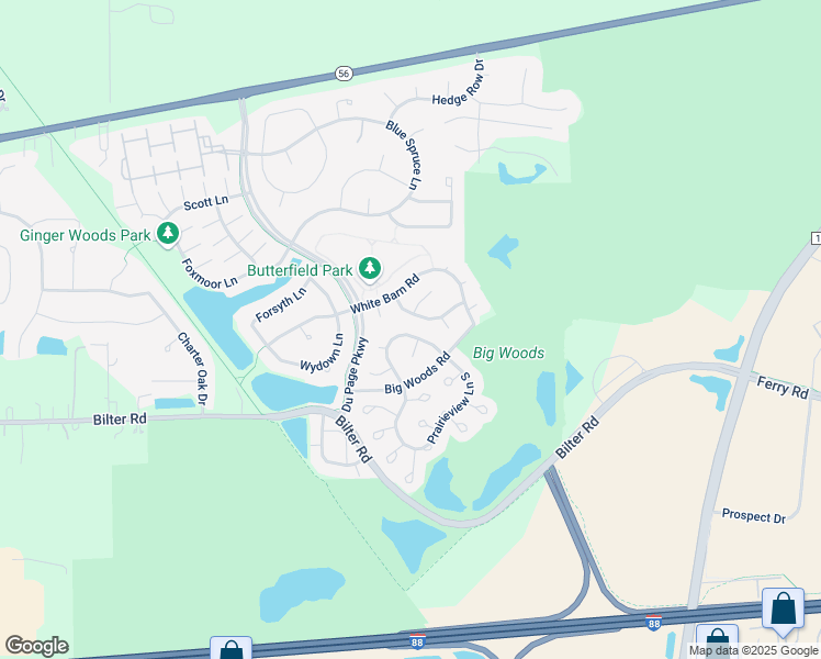 map of restaurants, bars, coffee shops, grocery stores, and more near 2646 Prairieview Lane in Aurora