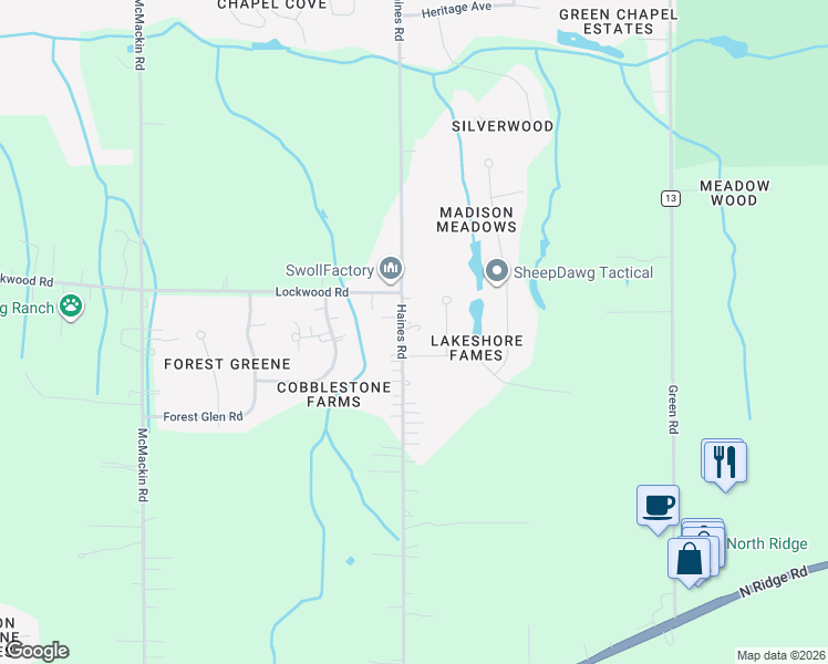 map of restaurants, bars, coffee shops, grocery stores, and more near 2383 Haines Road in Madison