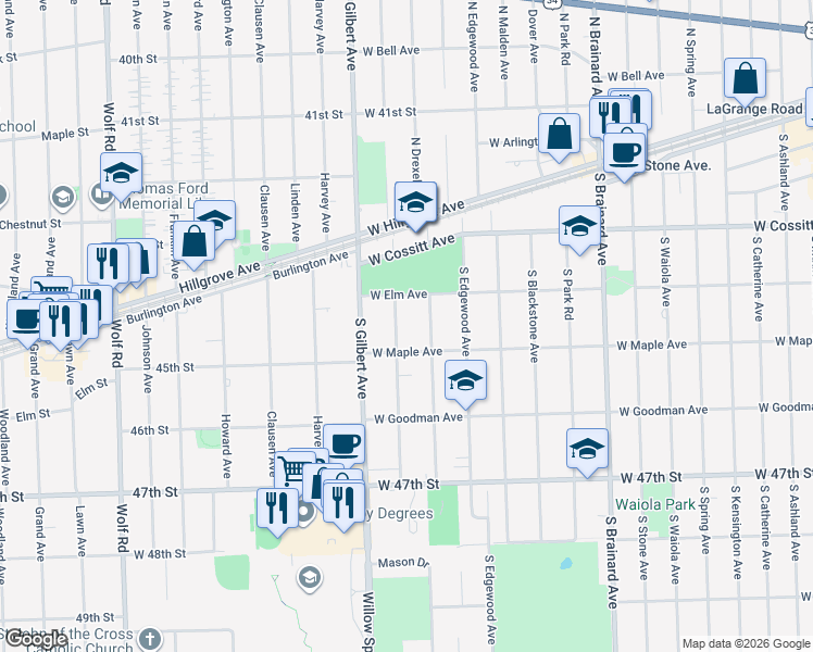 map of restaurants, bars, coffee shops, grocery stores, and more near 218 Leitch Avenue in La Grange