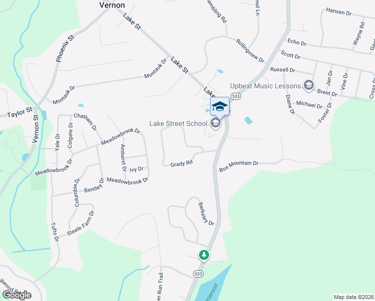 map of restaurants, bars, coffee shops, grocery stores, and more near 17 School Brook Lane in Vernon