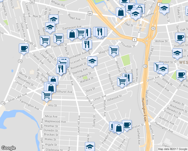 map of restaurants, bars, coffee shops, grocery stores, and more near 163 Wallace Street in Providence