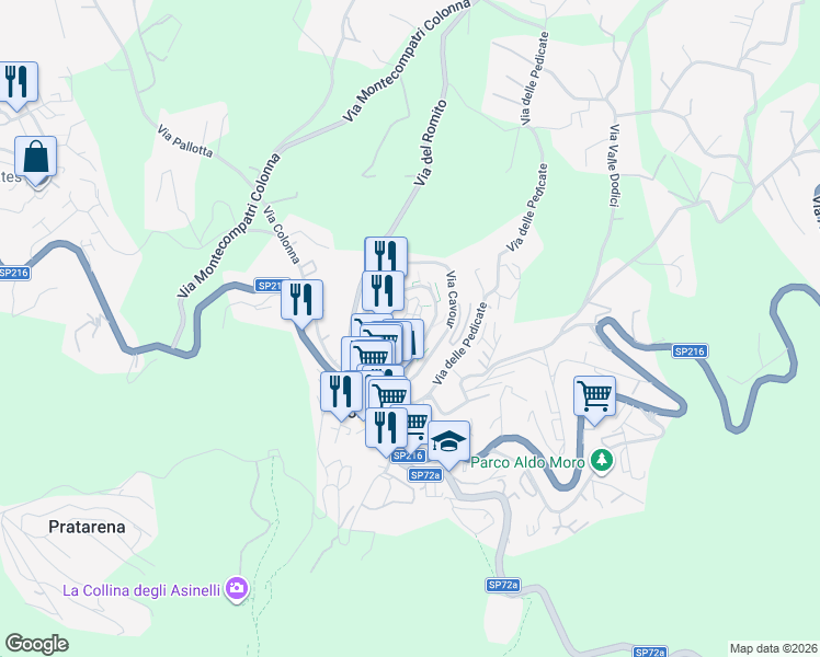 map of restaurants, bars, coffee shops, grocery stores, and more near 17 Piazza del Duomo in Monte Compatri