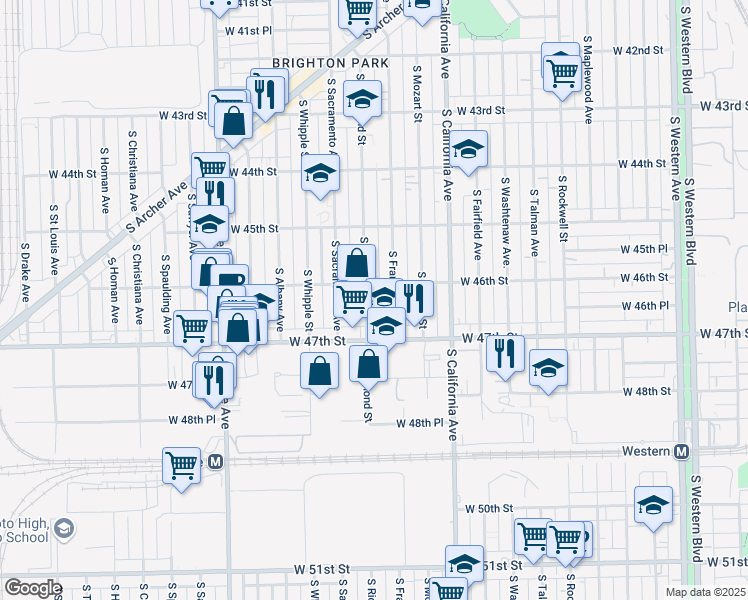 map of restaurants, bars, coffee shops, grocery stores, and more near 4615 S Richmond St in Chicago