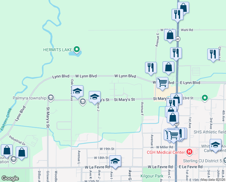 map of restaurants, bars, coffee shops, grocery stores, and more near 903A Village in Sterling