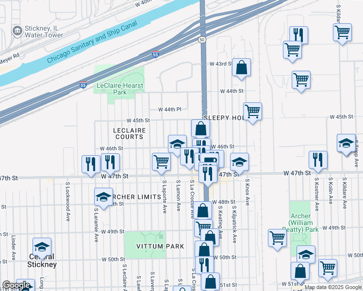 map of restaurants, bars, coffee shops, grocery stores, and more near 4559 South Lamon Avenue in Chicago