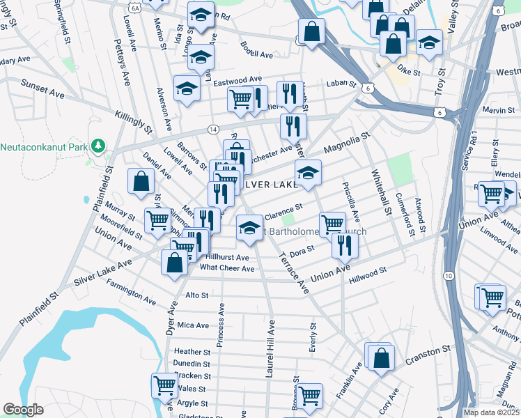 map of restaurants, bars, coffee shops, grocery stores, and more near 228 Sterling Avenue in Providence