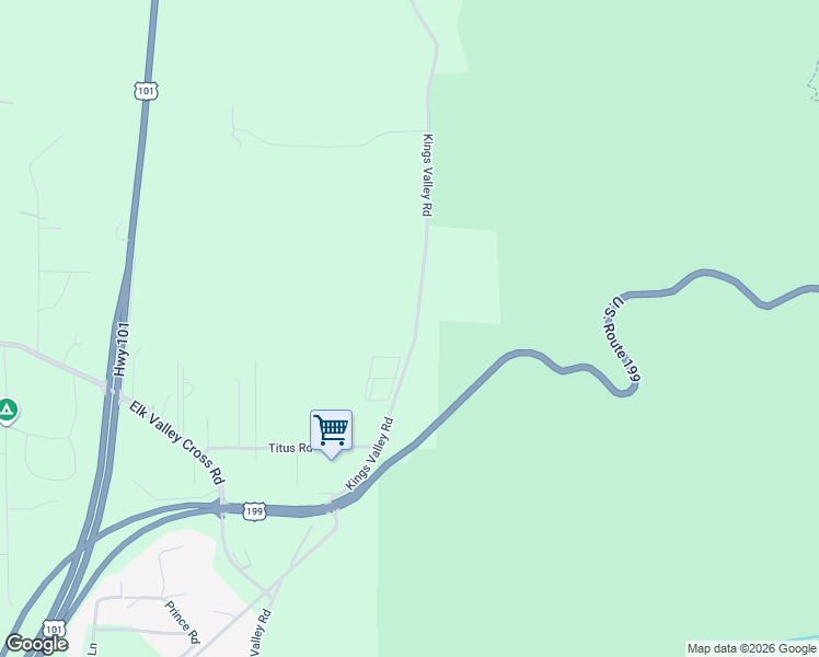 map of restaurants, bars, coffee shops, grocery stores, and more near 3550 Kings Valley Road in Crescent City