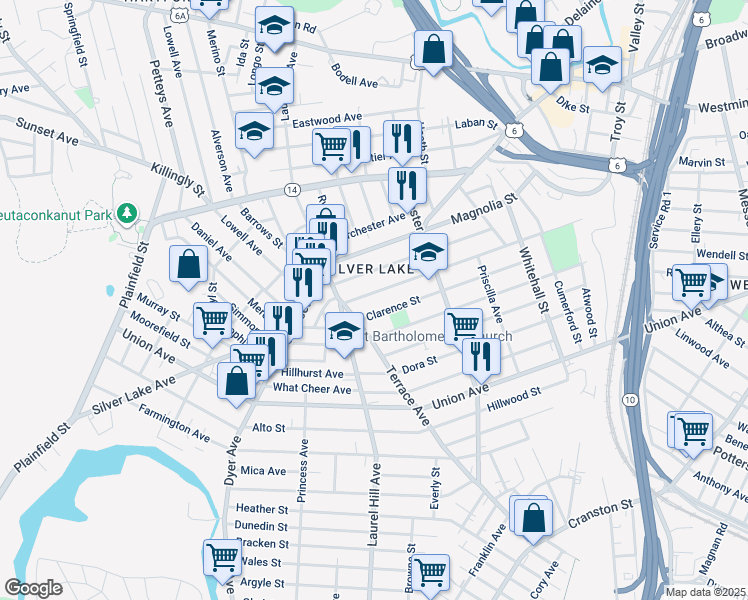 map of restaurants, bars, coffee shops, grocery stores, and more near 228 Sterling Avenue in Providence