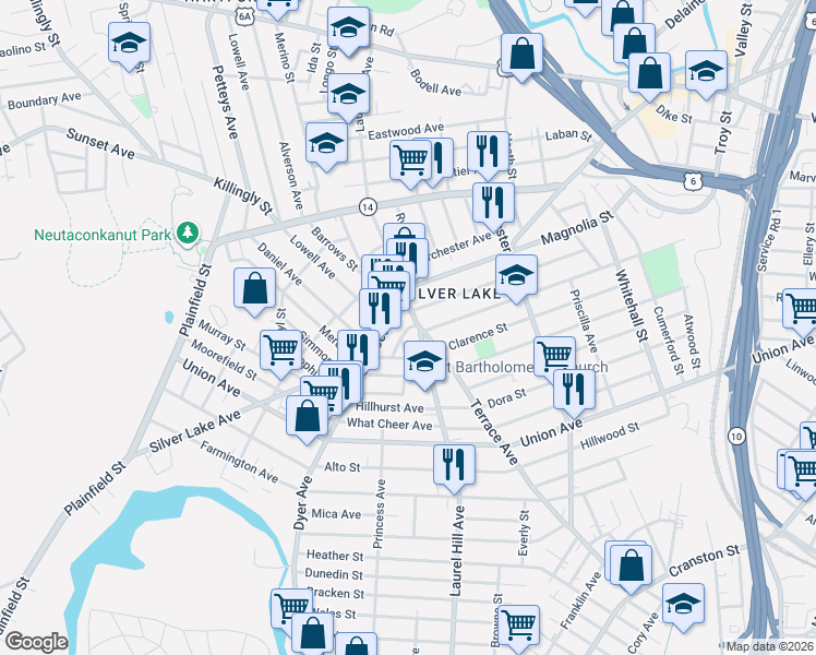 map of restaurants, bars, coffee shops, grocery stores, and more near 19 Bristol Avenue in Providence