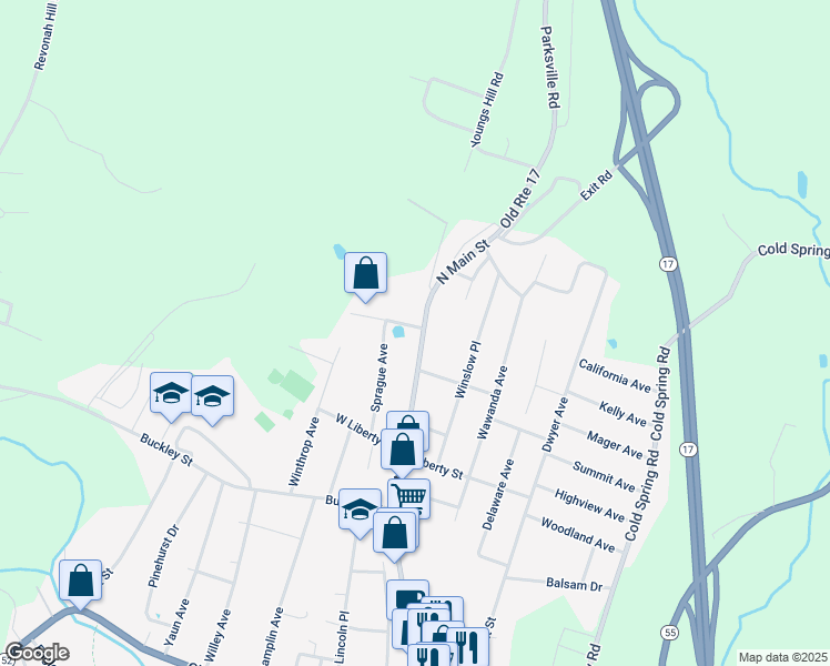 map of restaurants, bars, coffee shops, grocery stores, and more near 428 North Main in Liberty