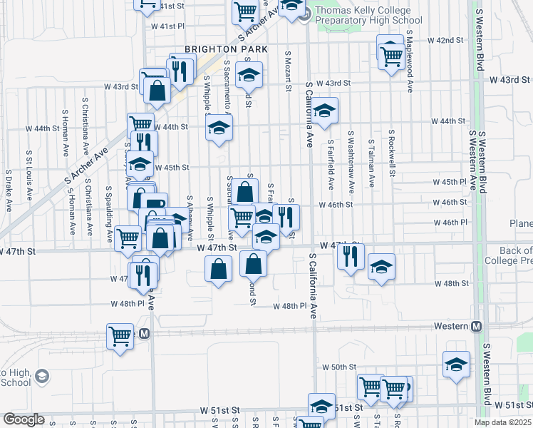 map of restaurants, bars, coffee shops, grocery stores, and more near 4615 South Richmond Street in Chicago