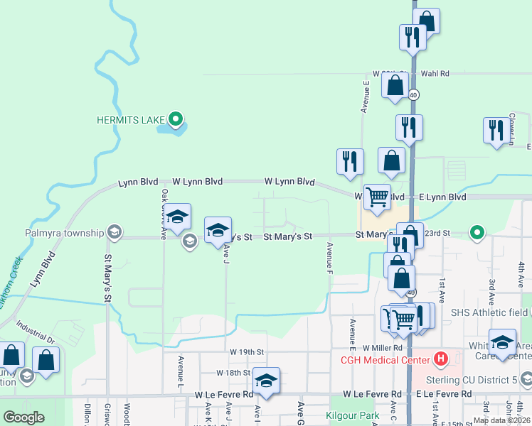 map of restaurants, bars, coffee shops, grocery stores, and more near 903A Village in Sterling