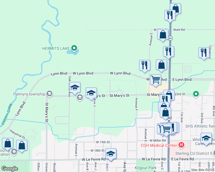 map of restaurants, bars, coffee shops, grocery stores, and more near 903A Village in Sterling