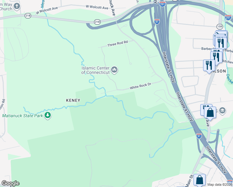 map of restaurants, bars, coffee shops, grocery stores, and more near 129 White Rock Drive in Windsor
