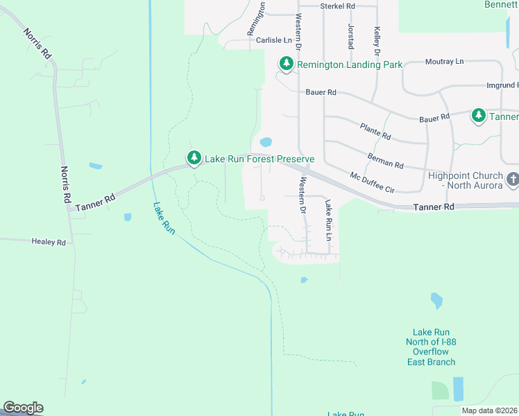 map of restaurants, bars, coffee shops, grocery stores, and more near 3S984 Oakland Lane in North Aurora
