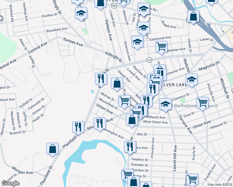 map of restaurants, bars, coffee shops, grocery stores, and more near 50 Murray Street in Providence