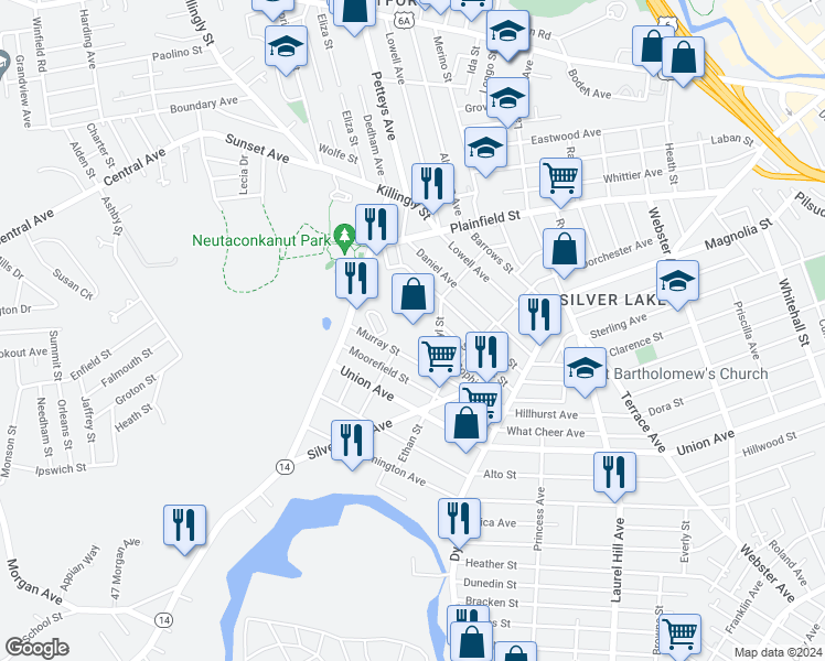 map of restaurants, bars, coffee shops, grocery stores, and more near 50 Murray Street in Providence