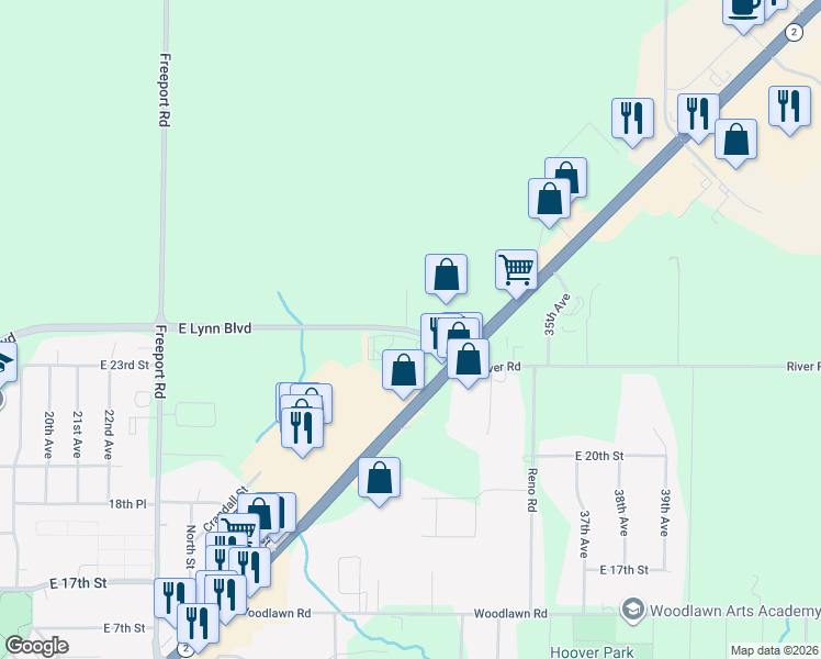 map of restaurants, bars, coffee shops, grocery stores, and more near 3220 East Lynn Boulevard in Sterling