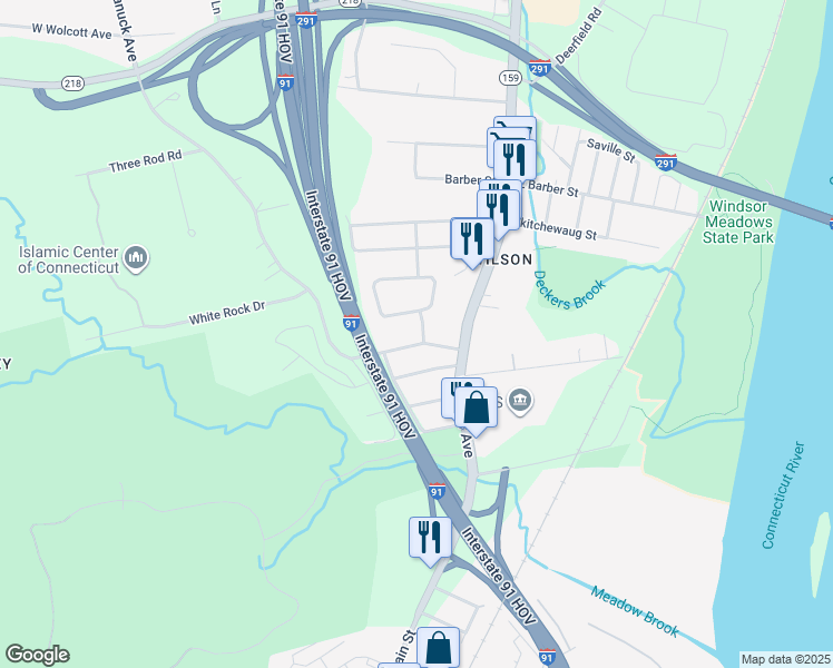 map of restaurants, bars, coffee shops, grocery stores, and more near 25 Bina Avenue in Windsor