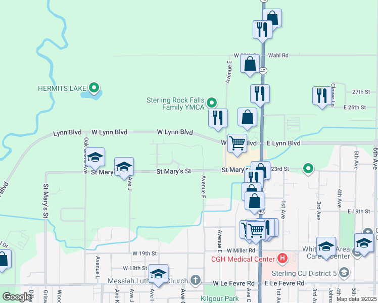 map of restaurants, bars, coffee shops, grocery stores, and more near 612 Saint Mary's Street in Sterling