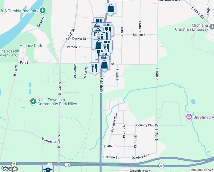 map of restaurants, bars, coffee shops, grocery stores, and more near 1108 Brandywine Street in Niles
