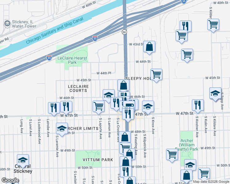 map of restaurants, bars, coffee shops, grocery stores, and more near 4559 South Lamon Avenue in Chicago