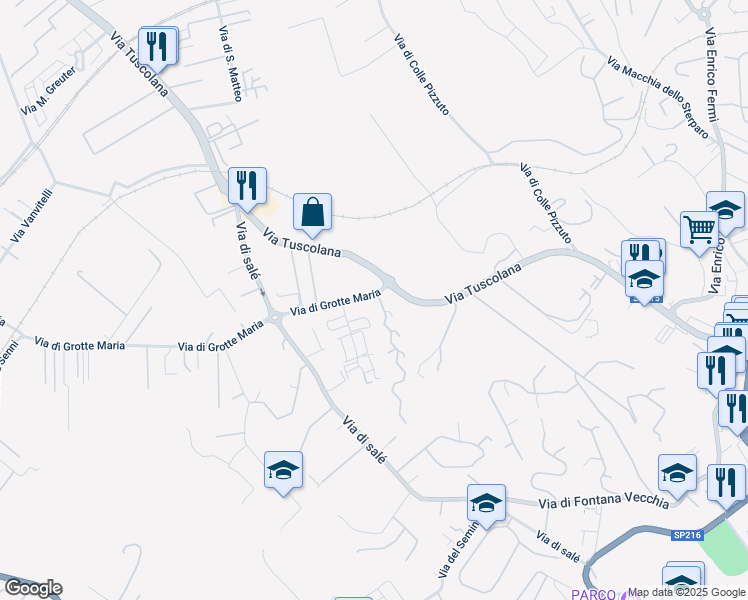 map of restaurants, bars, coffee shops, grocery stores, and more near 1 Via di Grotte Maria in Frascati