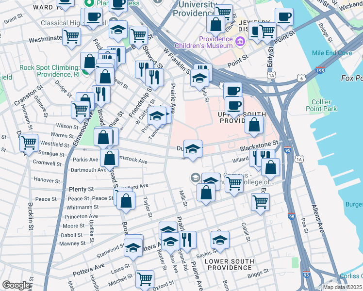 map of restaurants, bars, coffee shops, grocery stores, and more near 271 Blackstone Street in Providence