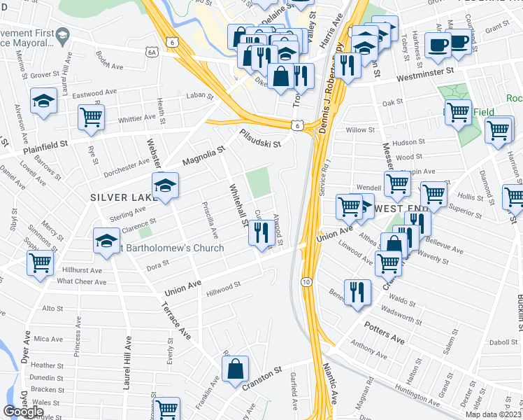 map of restaurants, bars, coffee shops, grocery stores, and more near 52 Cumerford Street in Providence