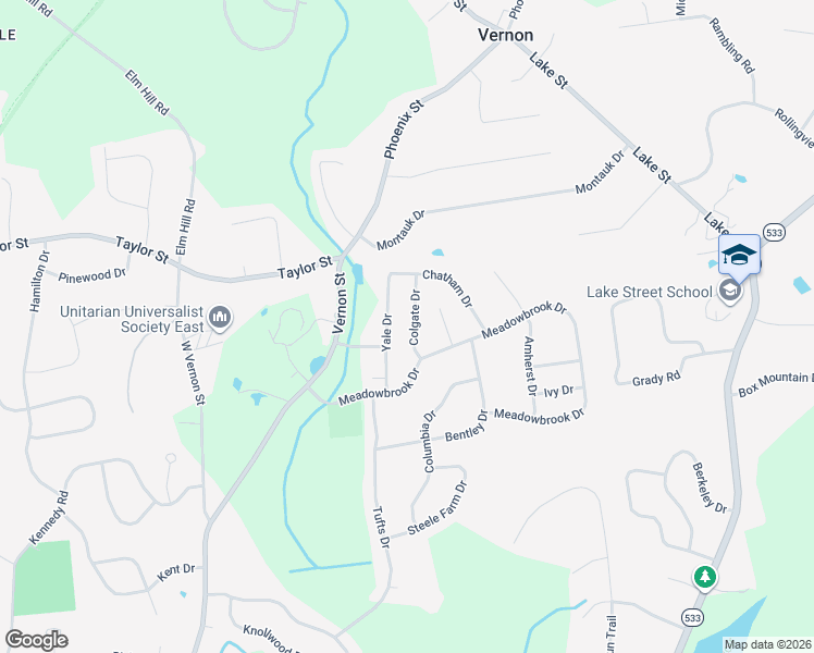 map of restaurants, bars, coffee shops, grocery stores, and more near 10 Colgate Drive in Manchester