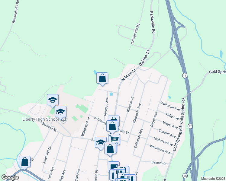 map of restaurants, bars, coffee shops, grocery stores, and more near 428 North Main in Liberty