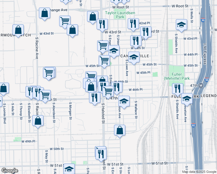 map of restaurants, bars, coffee shops, grocery stores, and more near in Chicago