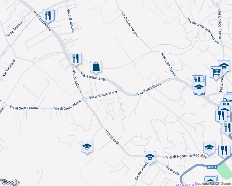 map of restaurants, bars, coffee shops, grocery stores, and more near 1 Via di Grotte Maria in Frascati