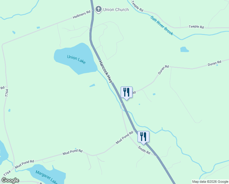 map of restaurants, bars, coffee shops, grocery stores, and more near 3519 Hancock Highway in Equinunk