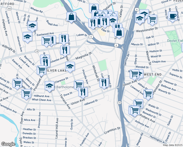 map of restaurants, bars, coffee shops, grocery stores, and more near 89 Clarence Street in Providence