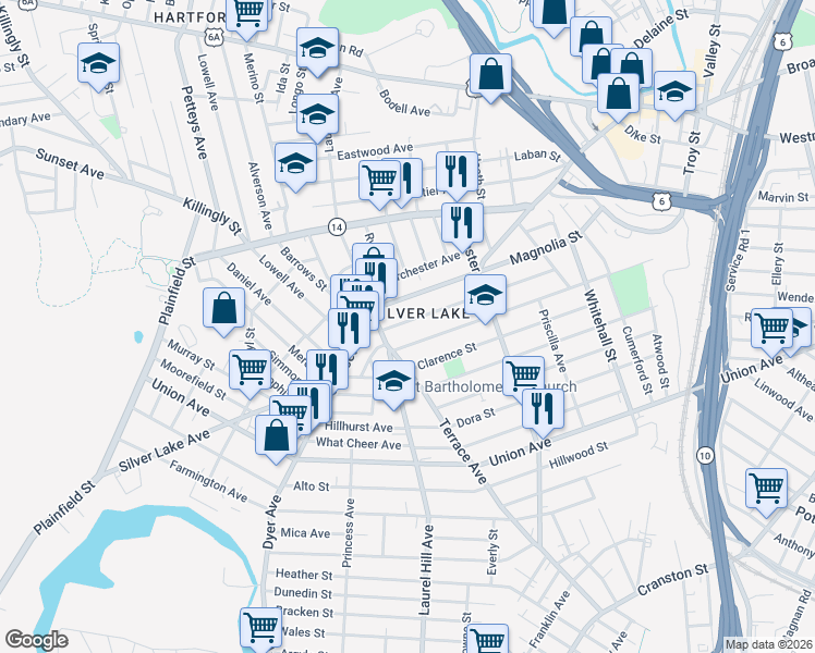 map of restaurants, bars, coffee shops, grocery stores, and more near in Providence
