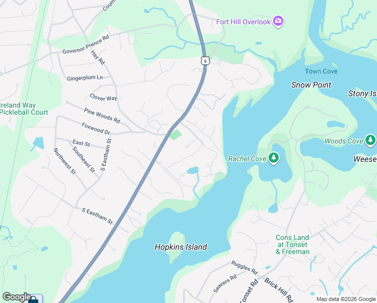 map of restaurants, bars, coffee shops, grocery stores, and more near 120 Corliss Way in Eastham