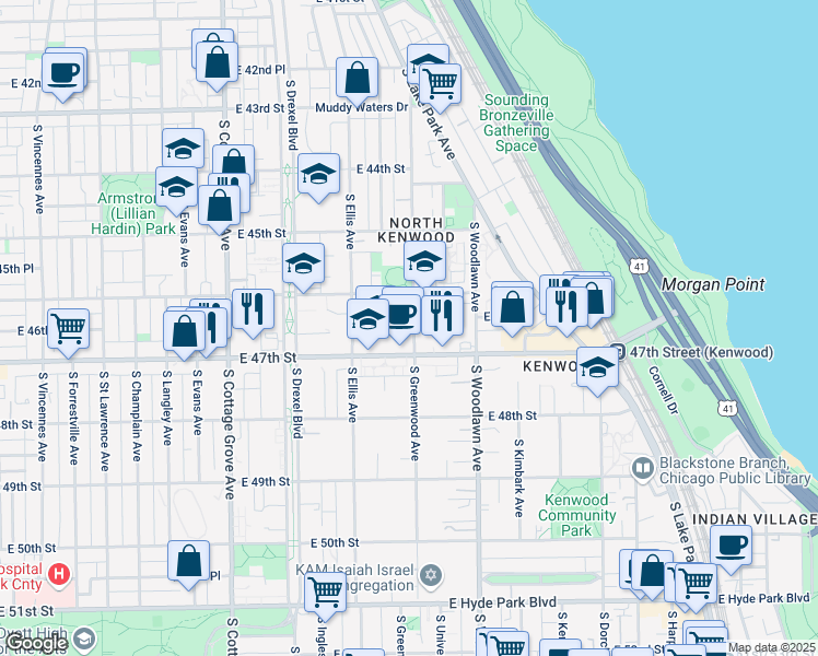 map of restaurants, bars, coffee shops, grocery stores, and more near in Chicago