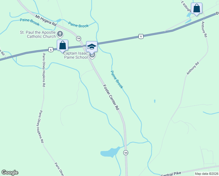 map of restaurants, bars, coffee shops, grocery stores, and more near 155 Foster Center Road in Foster